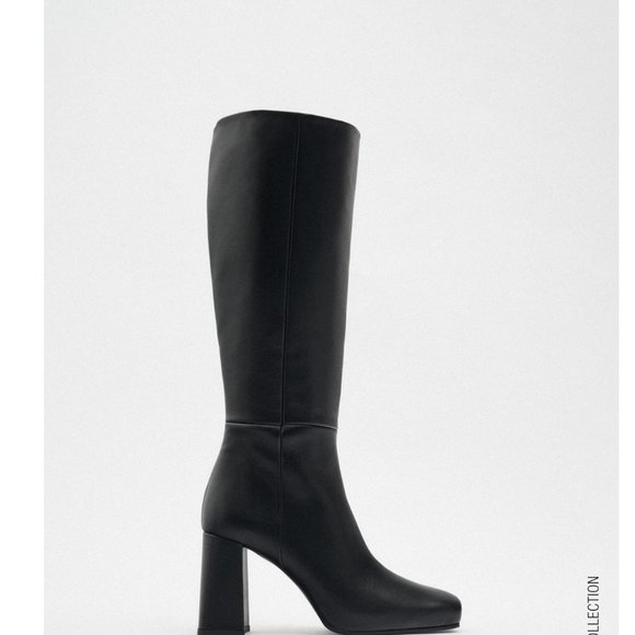 INNER PLATFORM LEATHER HEELED KNEE HIGH BOOTS - Picture 4 of 7
